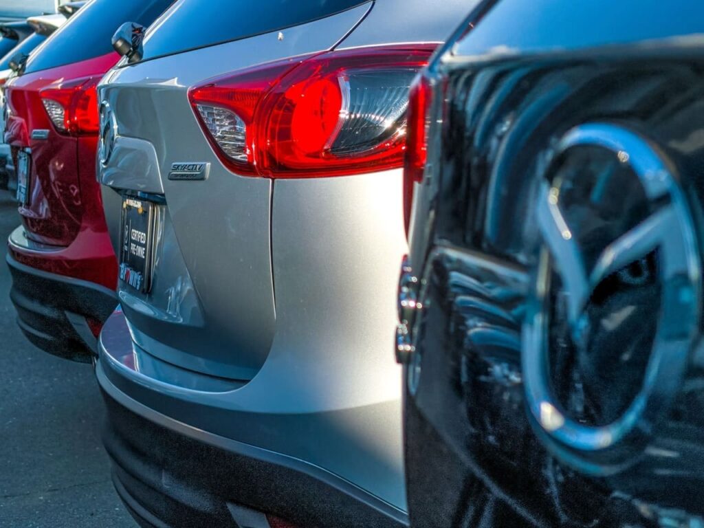 A row of Mazda vehicles