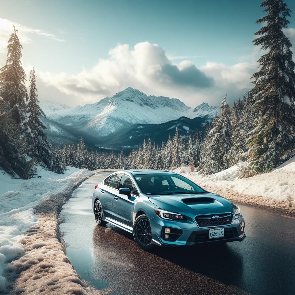 A 2020 Subaru Impreza driving through snowy trees 