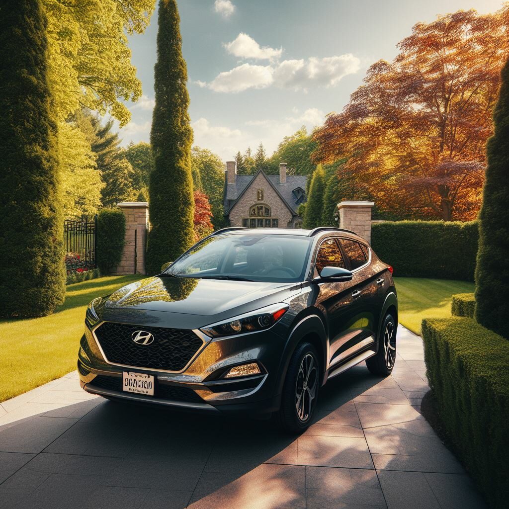 2022 Hyundai Tucson parked in front of a beautiful home